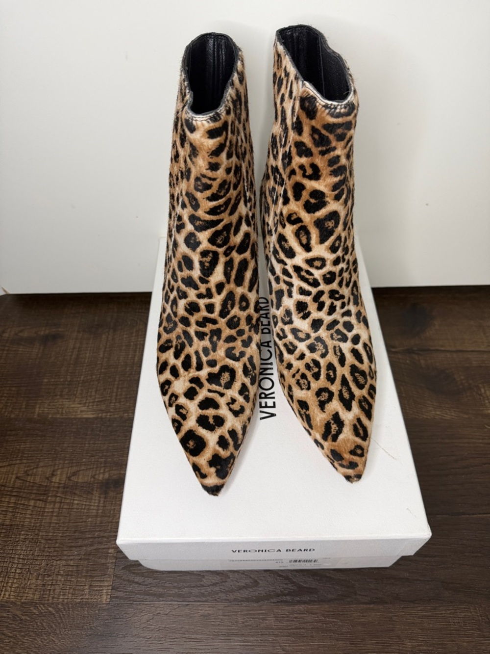 Veronica Beard Lisa Leopard-Print Pointed Toe Ankle Boots - Tan/Black